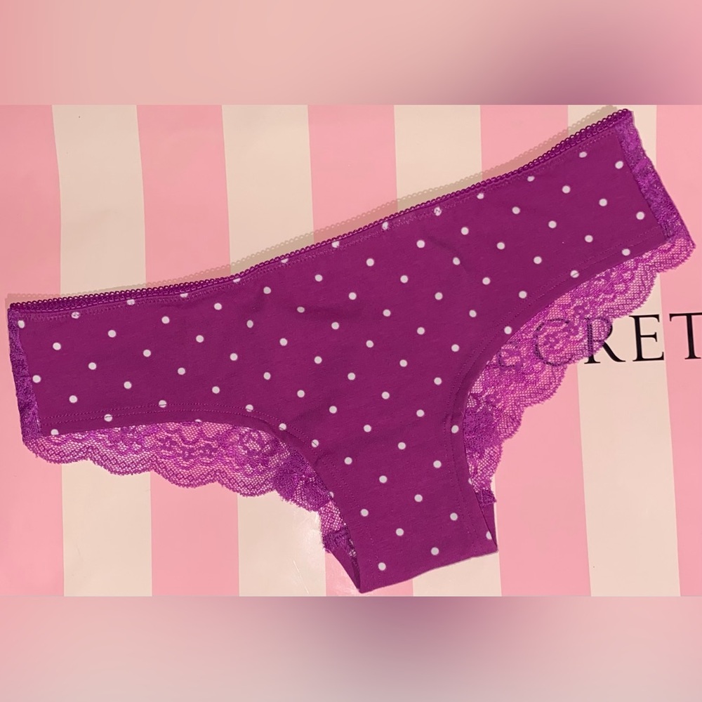Vintage Victoria's Secret PINK panties lace back PINK cotton hipster polka dot